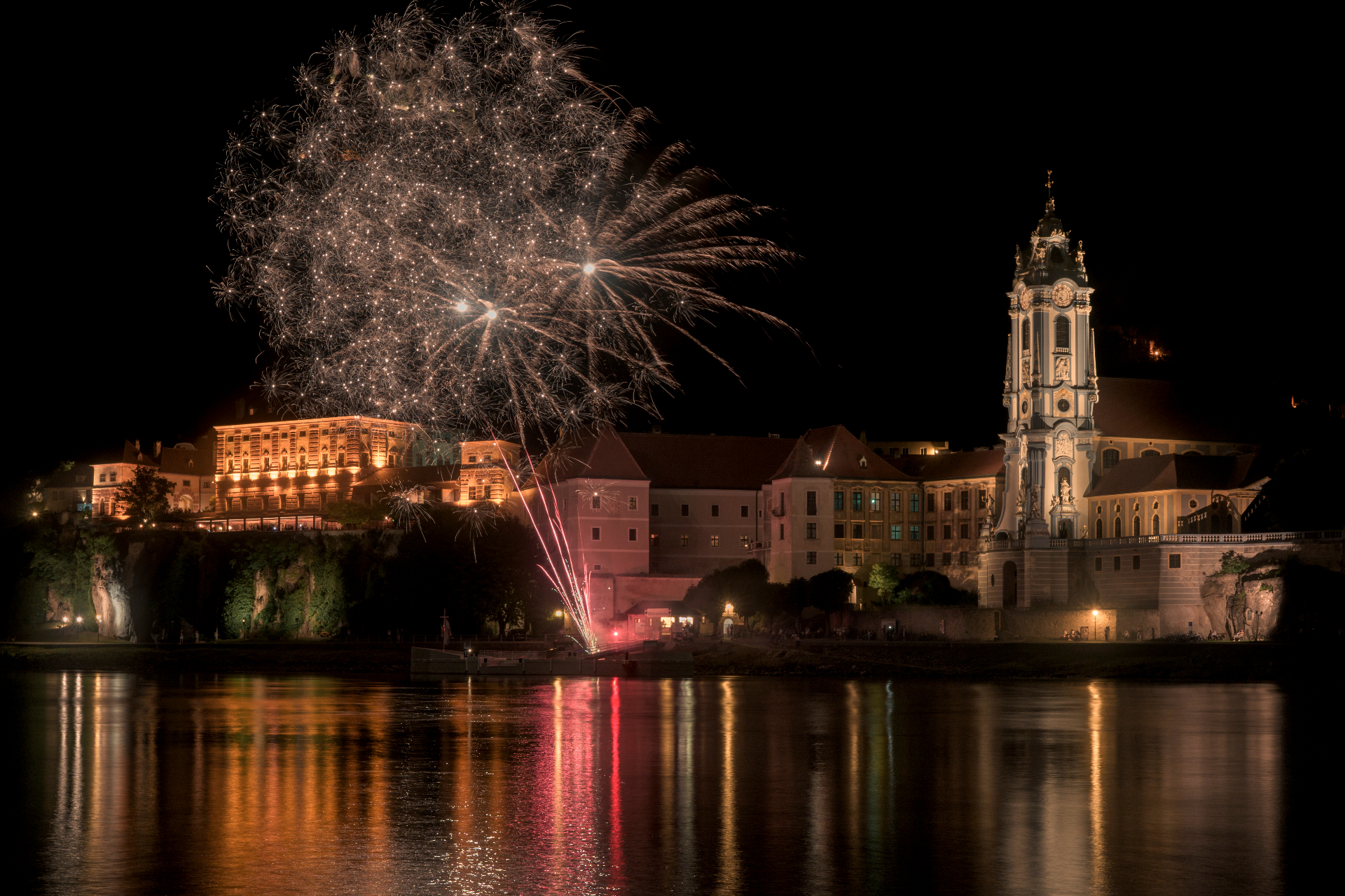 The illuminated Wachau landscape during the annual solstice celebration.