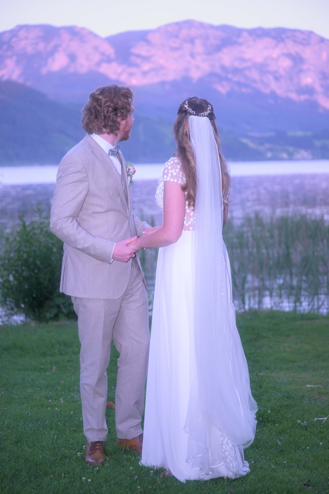 Black and white kiss by the lake