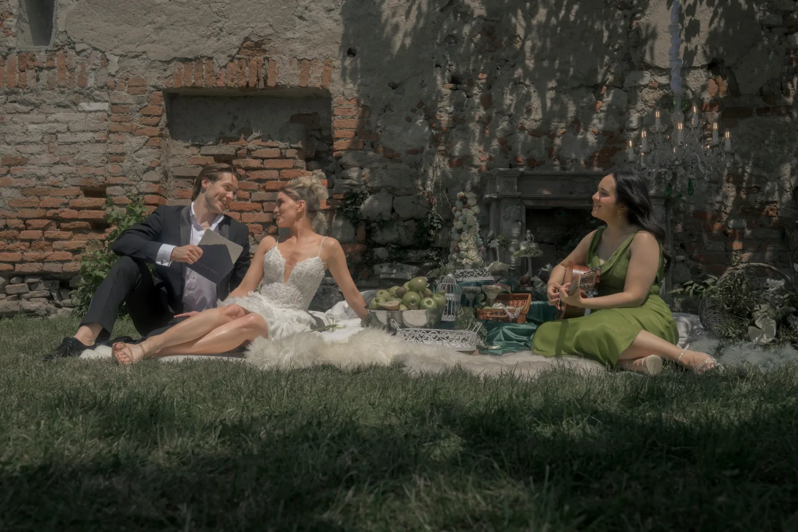 Bride and groom exchanging a quiet look during an intimate editorial wedding scene at Schloss Haggenberg.