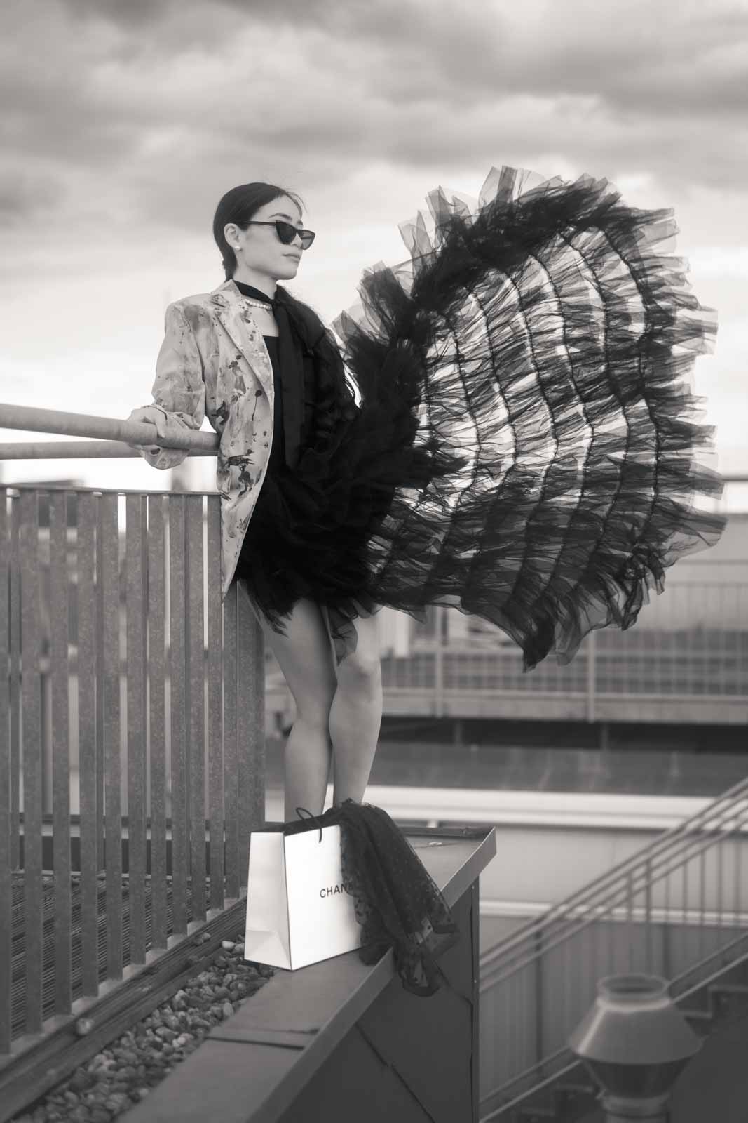 Beyond Stories — fine art portrait in tulle, black and white