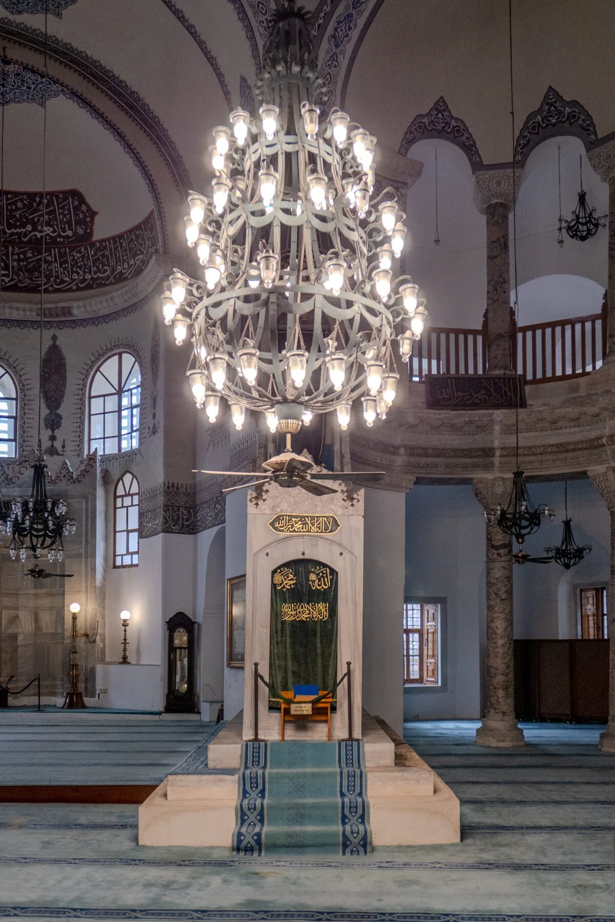 Little Hagia Sophia interior central chandelier over minbar with Byzantine and Ottoman decorative elements