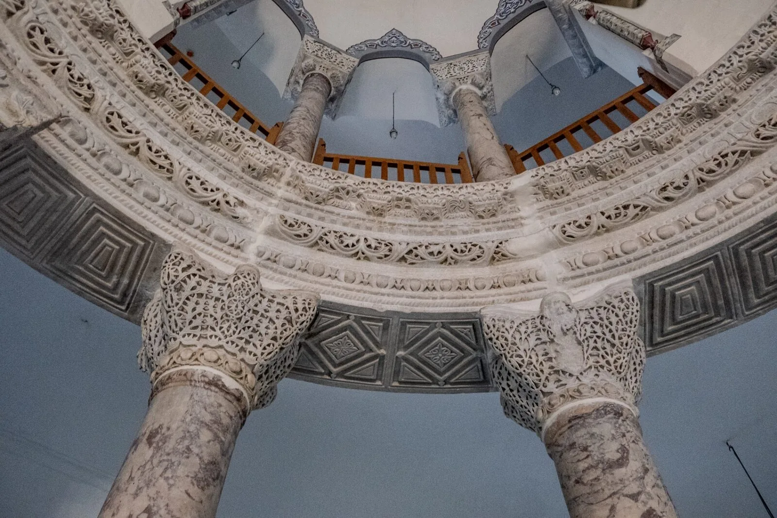 Little Hagia Sophia ornate carved marble capitals and column details from 6th century Byzantine architecture