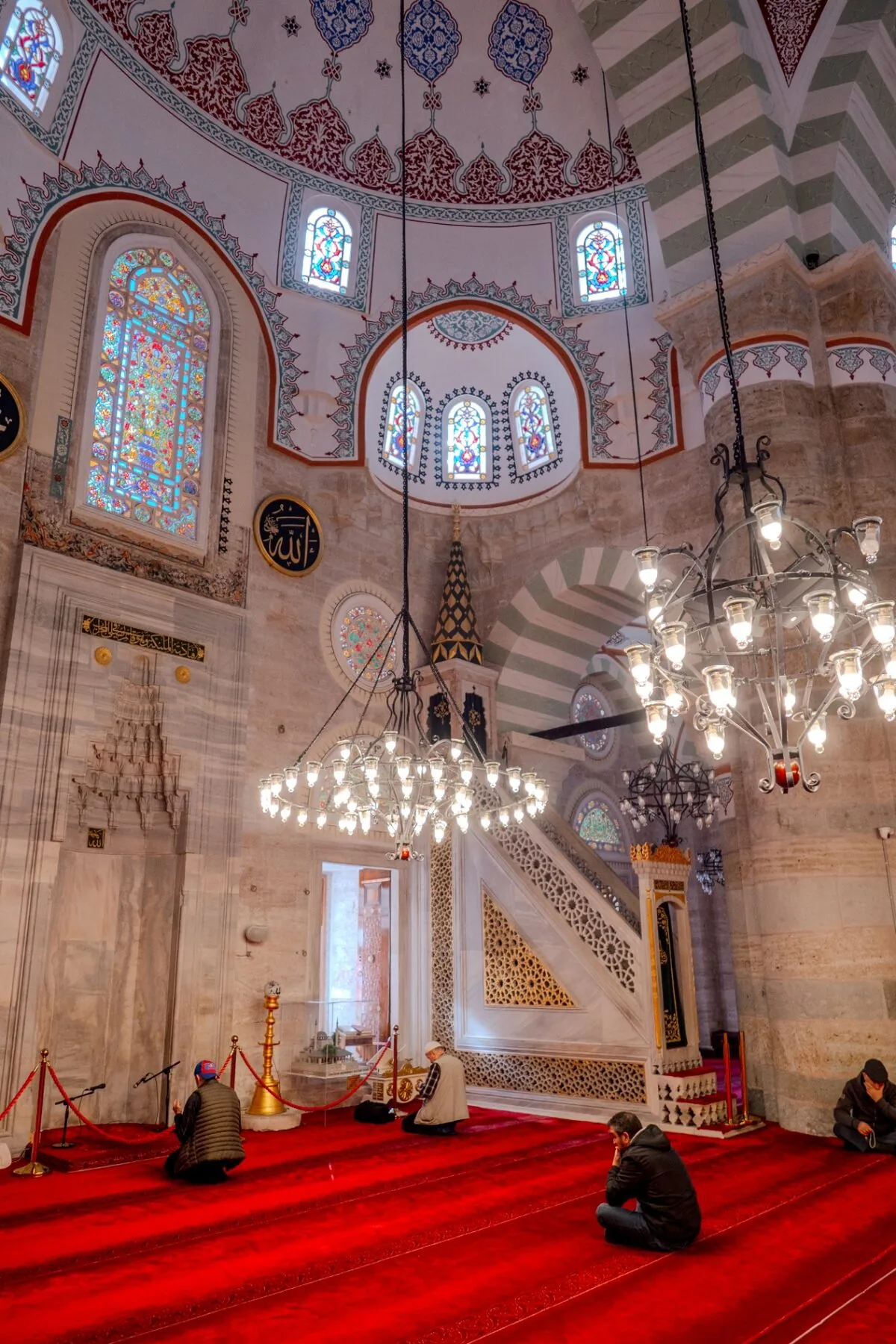 Mihrimah Sultan Mosque interior marble columns and arches with soft afternoon light