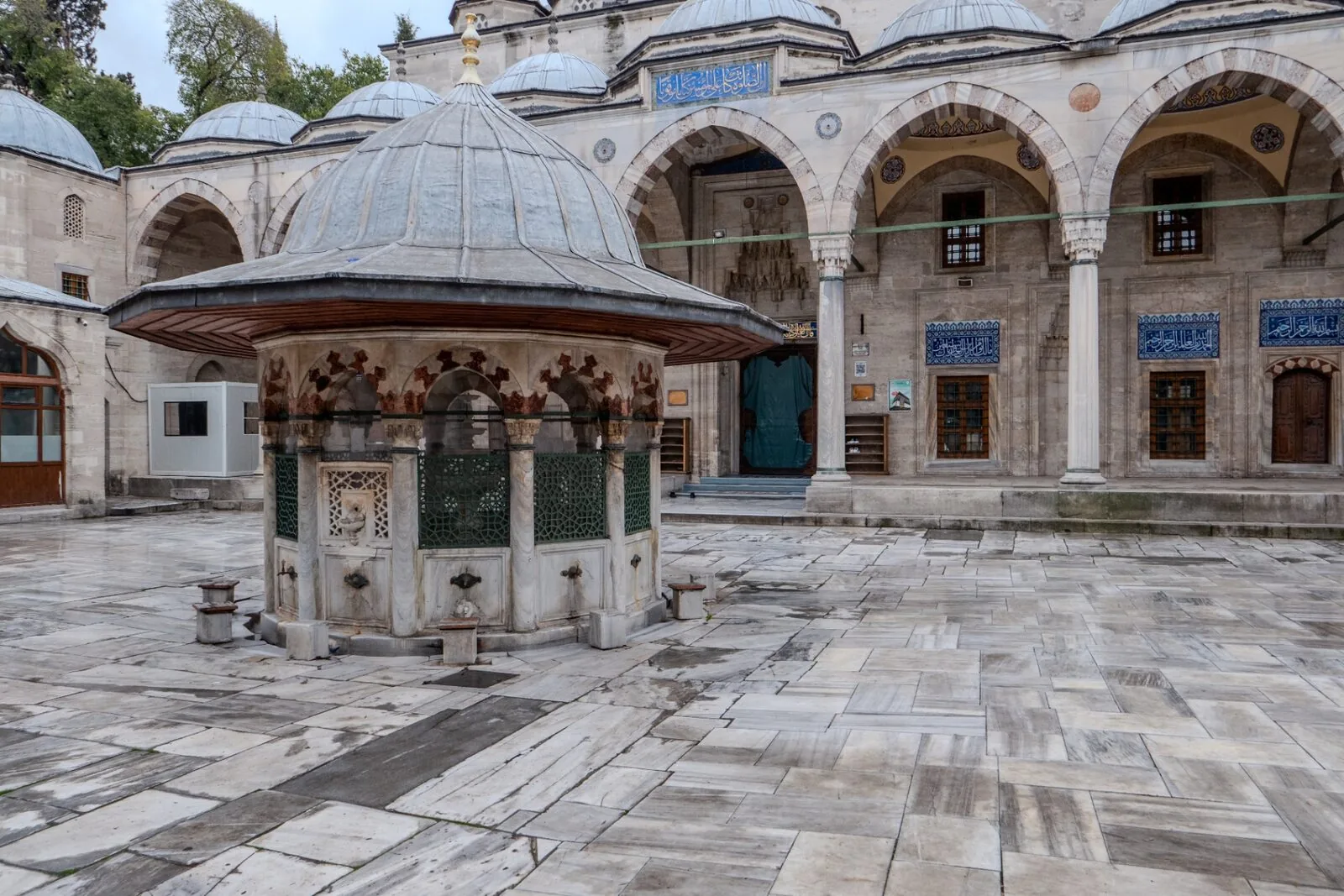 Sokollu Mehmed Pasha courtyard with ablution fountain domes and arched entrance in Ottoman style