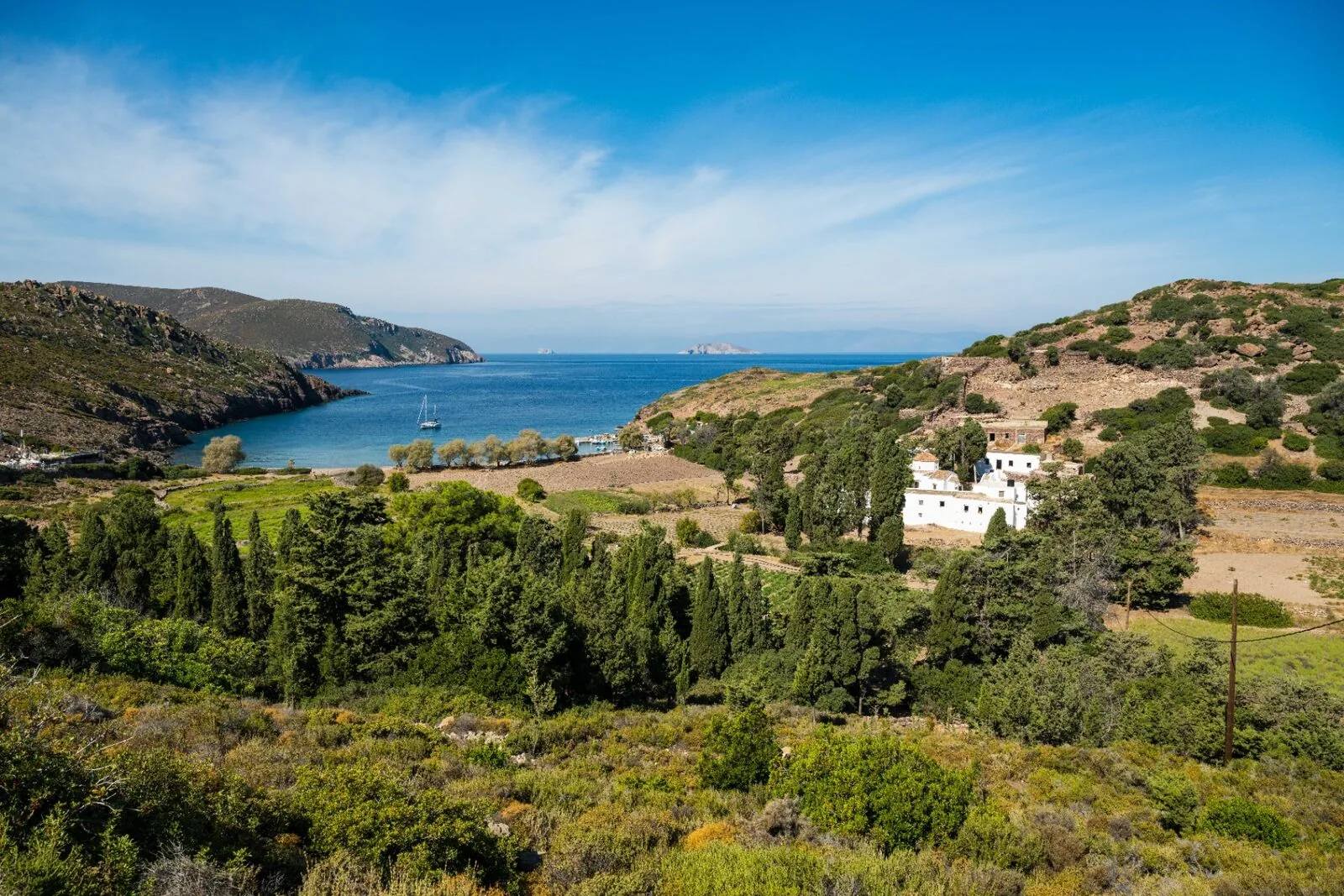 Livadi Geranou north Patmos Saint Nicholas monastery olive groves Greece