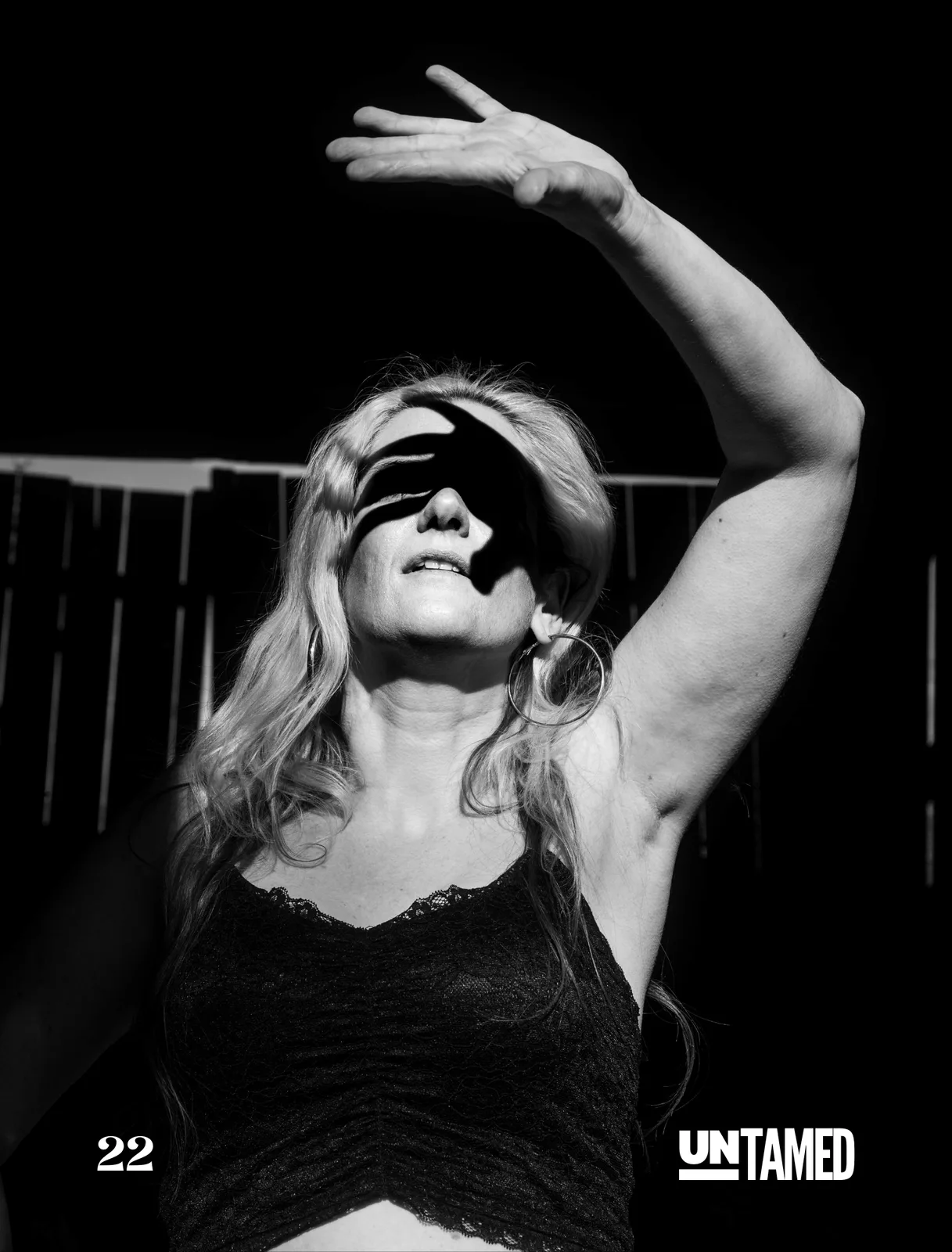 Untamed Fashion Vol. 277 page 21 — close portrait with sunglasses and graphic wooden background